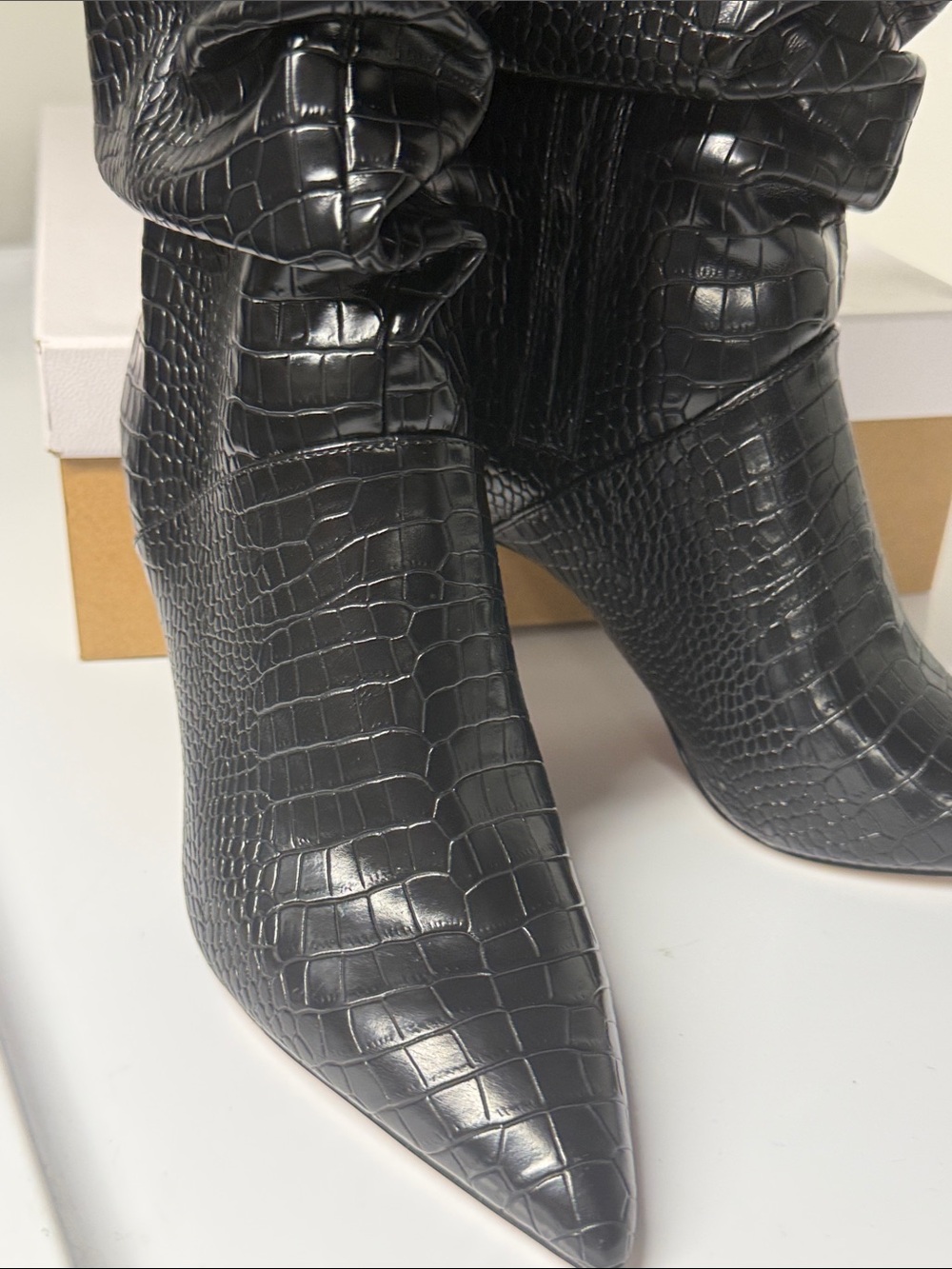 Jessica Simpson JS ELISTI Black Croc-Embossed Pointed Toe Stiletto Boots SZ 6.5 - Picture 2 of 8
